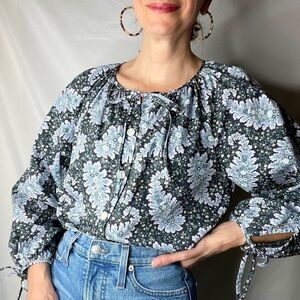 J. Crew Collection floral fractal print tie sleeve blouse ratti pacific paisley